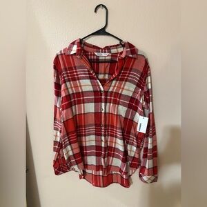 Sonoma Red and White Plaid Button-Down Shirt